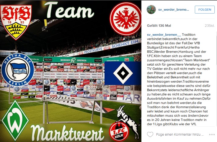 Instagram-Post vom SV Werder Bremen zu "Team Marktwert"