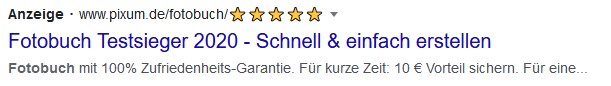 Beispiel Screenshot Google Ads pixum.de