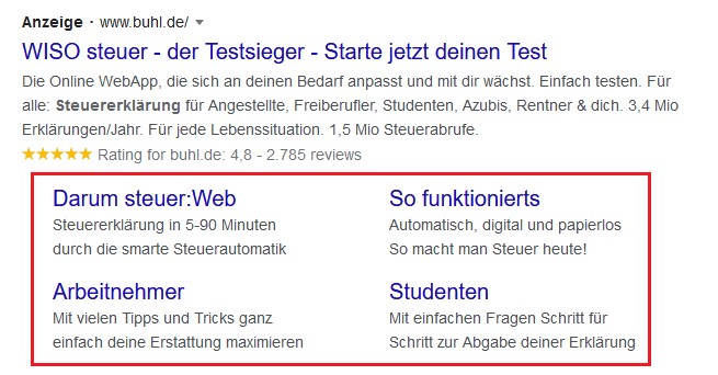 Beispiel Screenshot Google Ads buhl.de